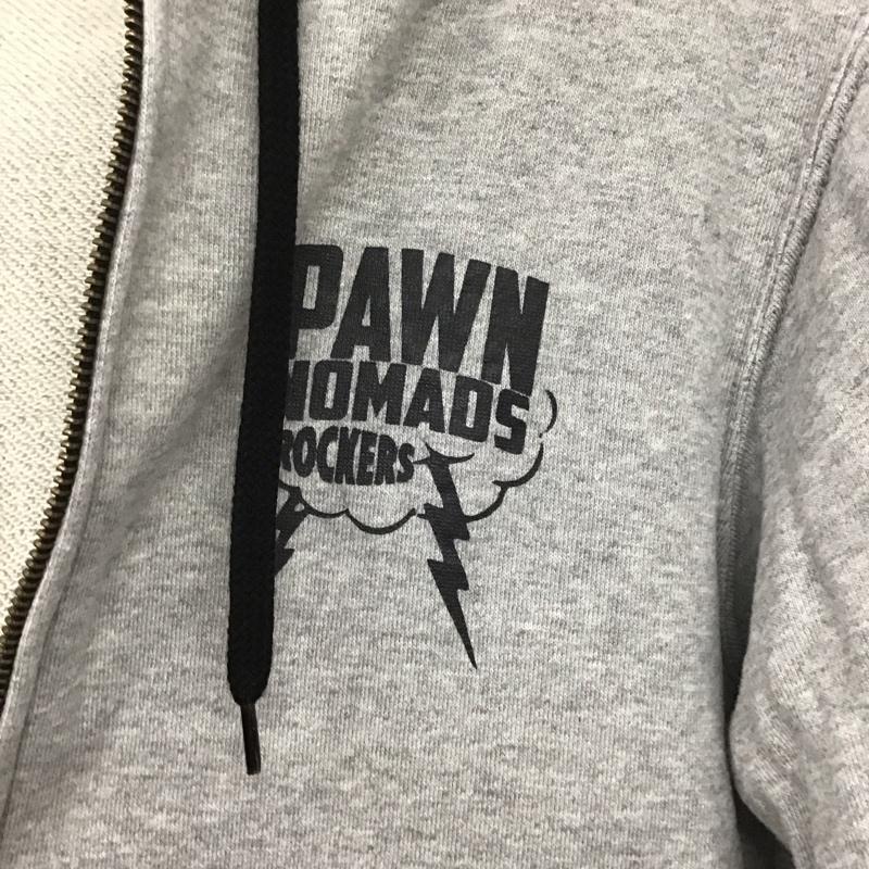 パウン PAWN パーカー 長袖 長袖パーカー ジップアップパーカー スウェット M プリント 灰 / グレー /  メンズ USED 古着 中古 10138593