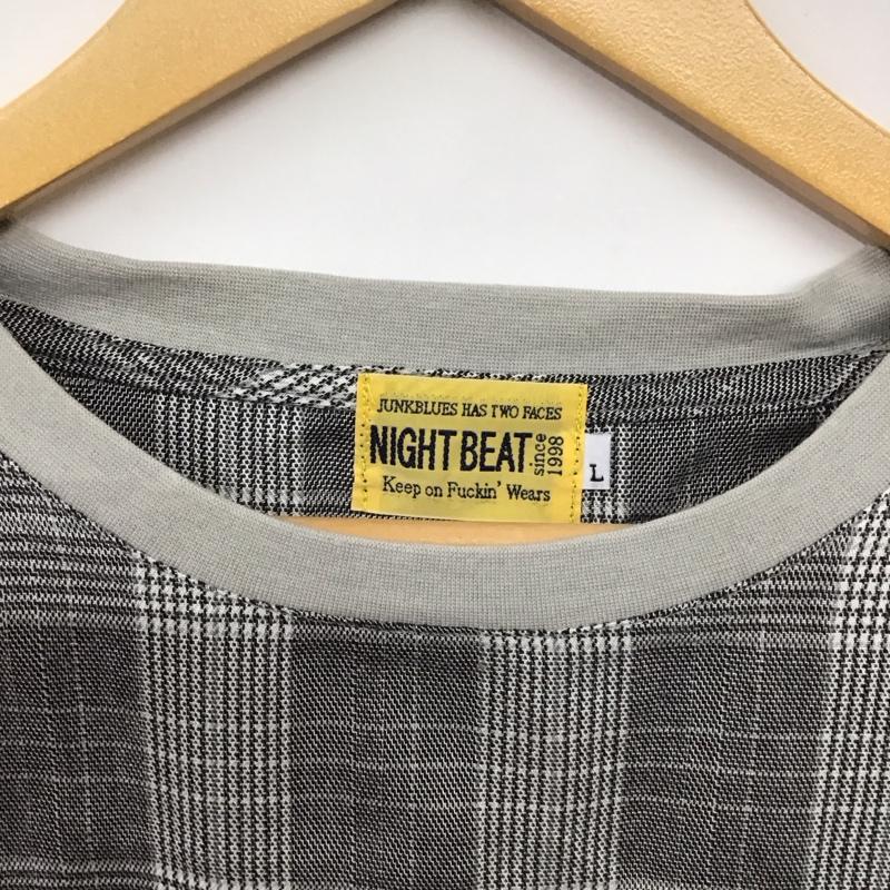 ナイトビート NIGHTBEAT Tシャツ 半袖 半袖カットソー プリントTシャツ クルーネックカットソー L チェック 灰 / グレー /  メンズ USED 古着 中古 10138616