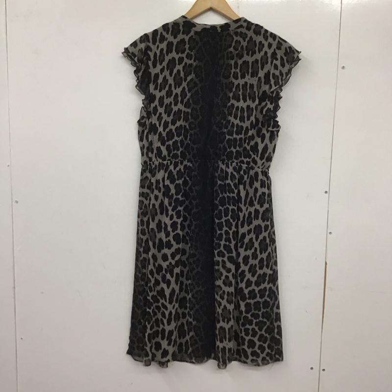 ザラ ZARA ワンピース ひざ丈スカート ノースリーブ フリル L ヒョウ柄・レオパード柄 黒 / ブラック / X 灰 / グレー /  レディース USED 古着 中古 10138647