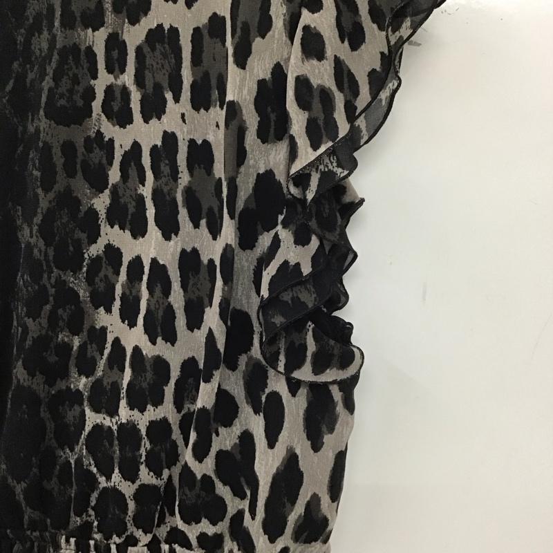 ザラ ZARA ワンピース ひざ丈スカート ノースリーブ フリル L ヒョウ柄・レオパード柄 黒 / ブラック / X 灰 / グレー /  レディース USED 古着 中古 10138647