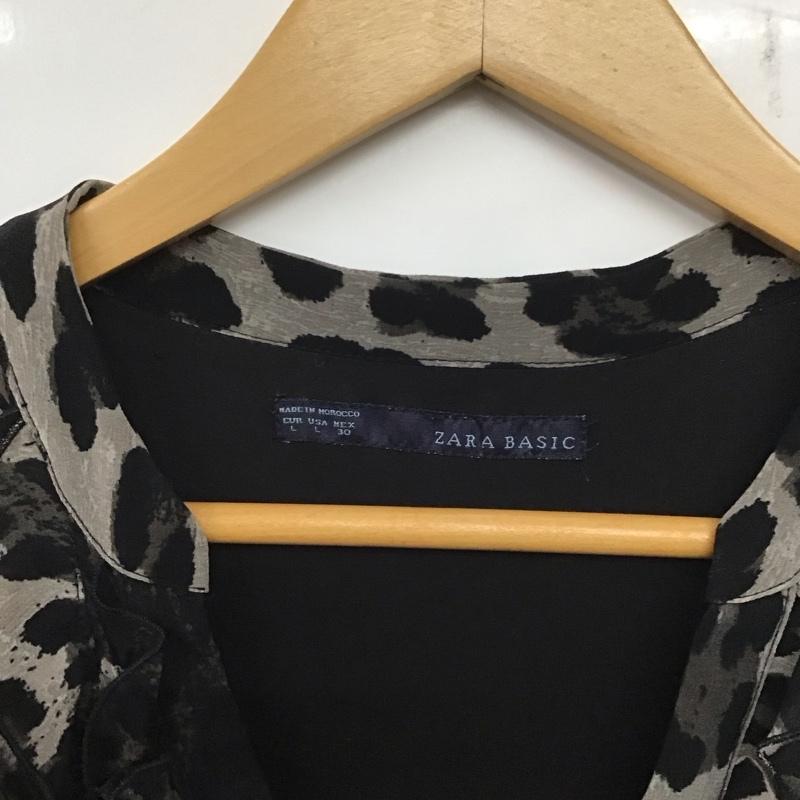 ザラ ZARA ワンピース ひざ丈スカート ノースリーブ フリル L ヒョウ柄・レオパード柄 黒 / ブラック / X 灰 / グレー /  レディース USED 古着 中古 10138647