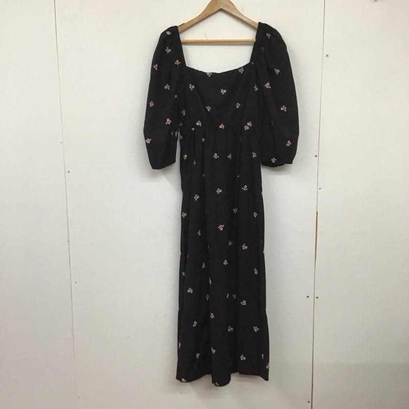 ザラ ZARA ワンピース ロングスカート 0881 801 800 パフスリーブ スクエアネック 刺繍 XS 花柄 黒 / ブラック /  レディース USED 古着 中古 10138656