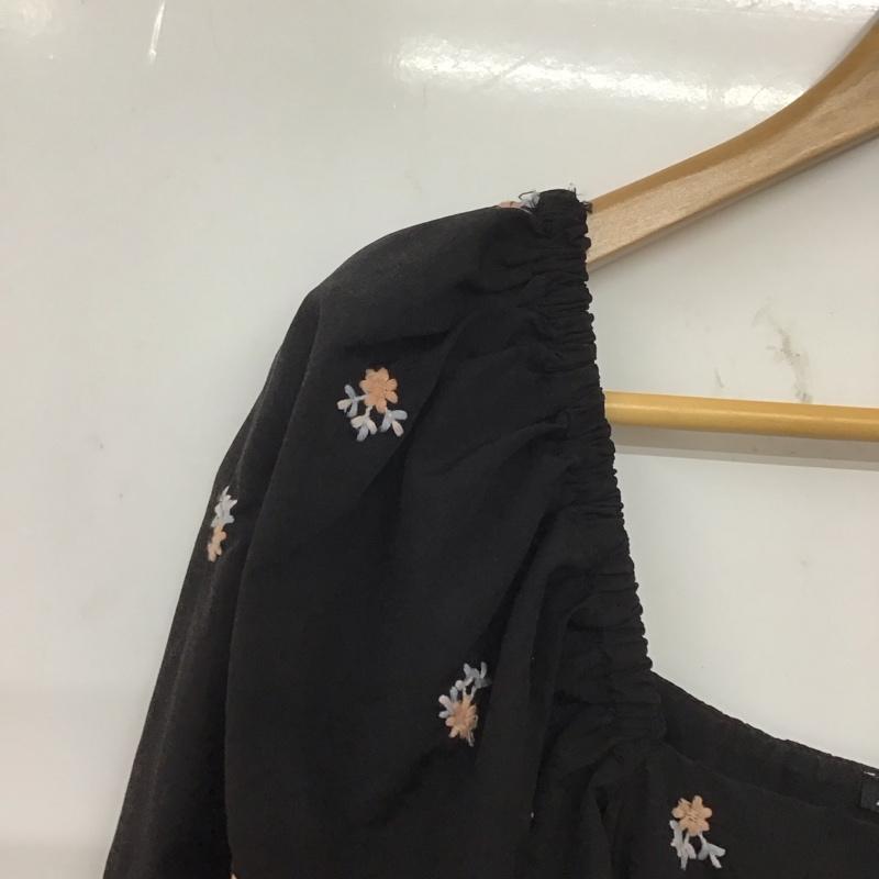 ザラ ZARA ワンピース ロングスカート 0881 801 800 パフスリーブ スクエアネック 刺繍 XS 花柄 黒 / ブラック /  レディース USED 古着 中古 10138656