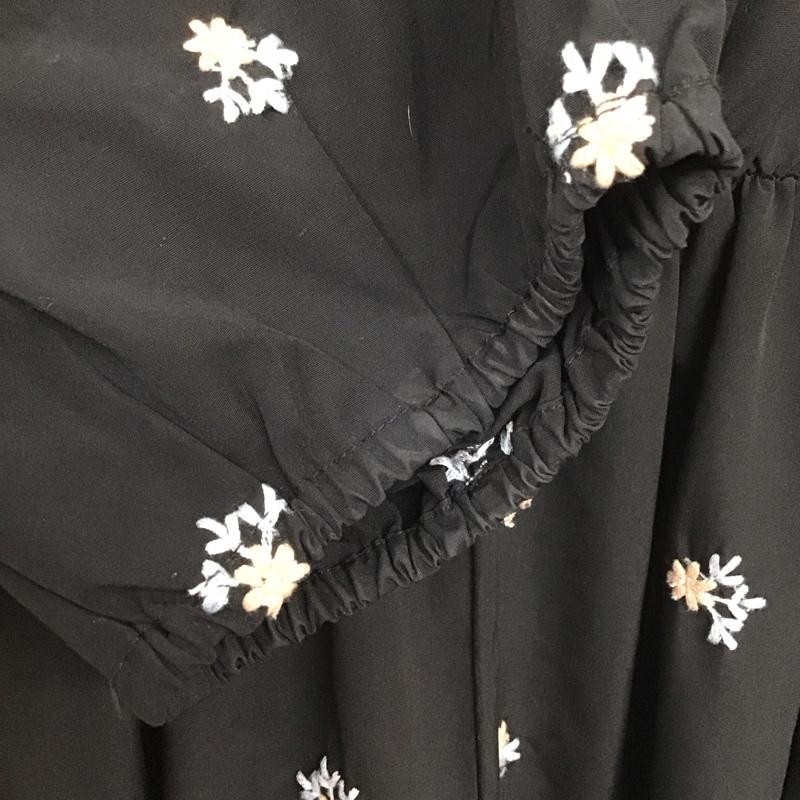 ザラ ZARA ワンピース ロングスカート 0881 801 800 パフスリーブ スクエアネック 刺繍 XS 花柄 黒 / ブラック /  レディース USED 古着 中古 10138656