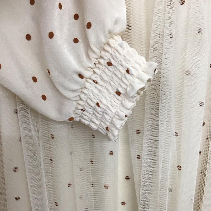 マジェスティックレゴン MAJESTIC LEGON ワンピース ひざ丈スカート 1002068405 ドットチュールワンピース 長袖 ひざ下丈 S ドット 茶 / ブラウン / X アイボリー / アイボリー /  レディース USED 古着 中古 10138673