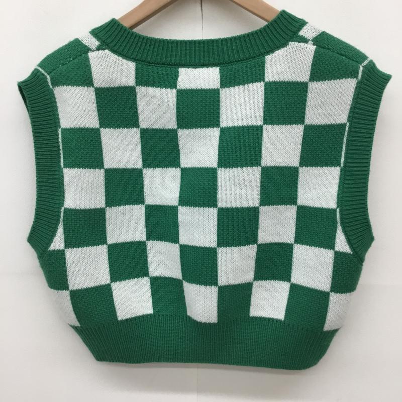 イング INGNI ベスト ベスト M 格子柄 白 / ホワイト / X 緑 / グリーン /  レディース USED 古着 中古 10139266