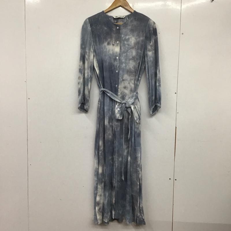 ザラ ZARA ワンピース ロングスカート 前開き クルーネック S 無地 青 / ブルー /  レディース USED 古着 中古 10139380