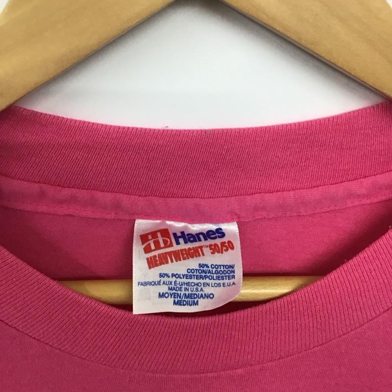 ヘインズ HANES Tシャツ 半袖 半袖カットソー プリントTシャツ クルーネックカットソー M ロゴ、文字 桃 / ピンク /  メンズ USED 古着 中古 10139550