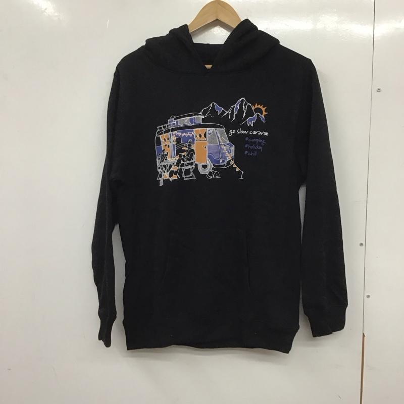 ゴースローキャラバン go slow caravan パーカー 長袖 プルオーバーパーカー スウェット 3 プリント 黒 / ブラック /  メンズ USED 古着 中古 10140142
