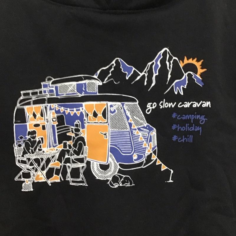 ゴースローキャラバン go slow caravan パーカー 長袖 プルオーバーパーカー スウェット 3 プリント 黒 / ブラック /  メンズ USED 古着 中古 10140142