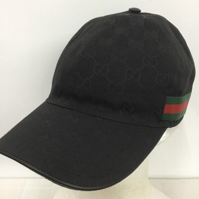 グッチ GUCCI 帽子 キャップ ウェブ ストライプ付き GGキャンバス ベースボールキャップ 200035 KQWBG 1060 総柄 黒 / ブラック /  メンズ USED 古着 中古 10140612