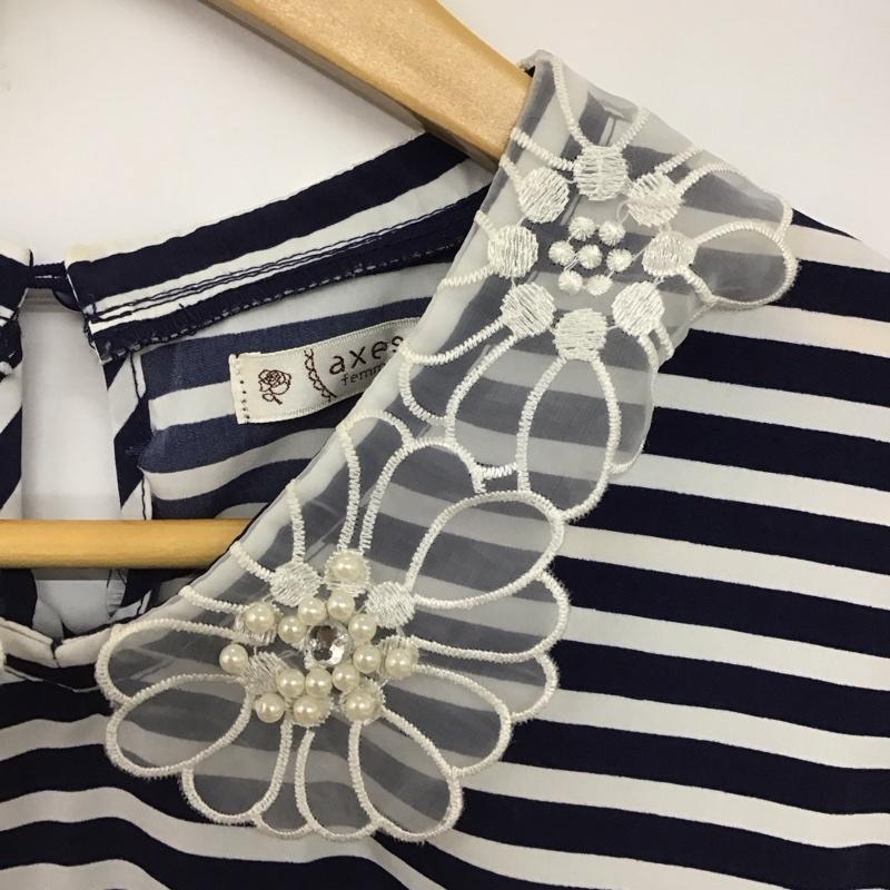アクシーズファム axes femme カットソー 半袖 M ボーダー柄 白 / ホワイト / X 紺 / ネイビー /  レディース USED 古着 中古 10140630