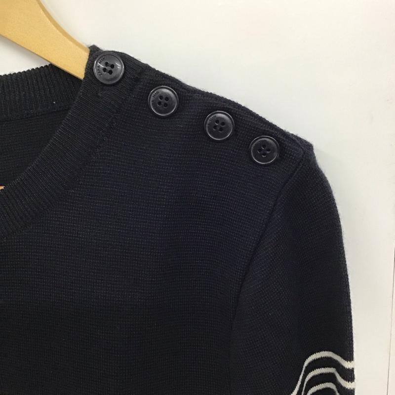 ザラメン ZARA MAN ニット、セーター 長袖 長袖ニットカットソー クルーネック セーター L ボーダー柄 紺 / ネイビー /  メンズ USED 古着 中古 10140911