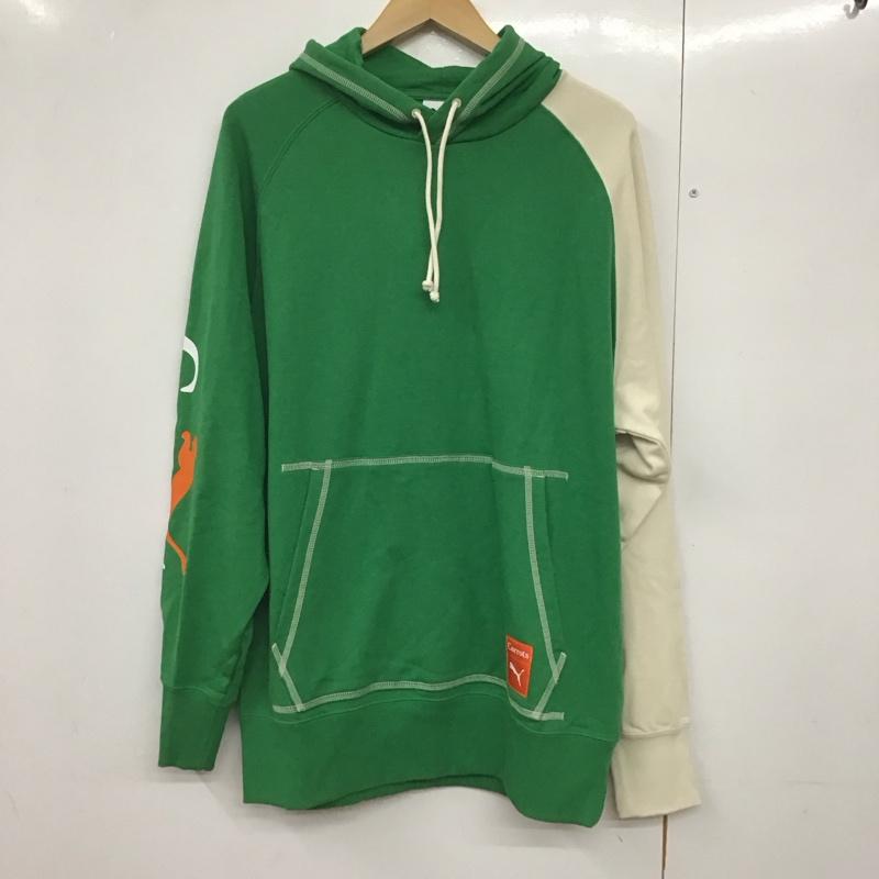 プーマ PUMA パーカー 長袖 長袖パーカー プルオーバーパーカー スウェット M 無地 白 / ホワイト / X 緑 / グリーン /  メンズ USED 古着 中古 10140912