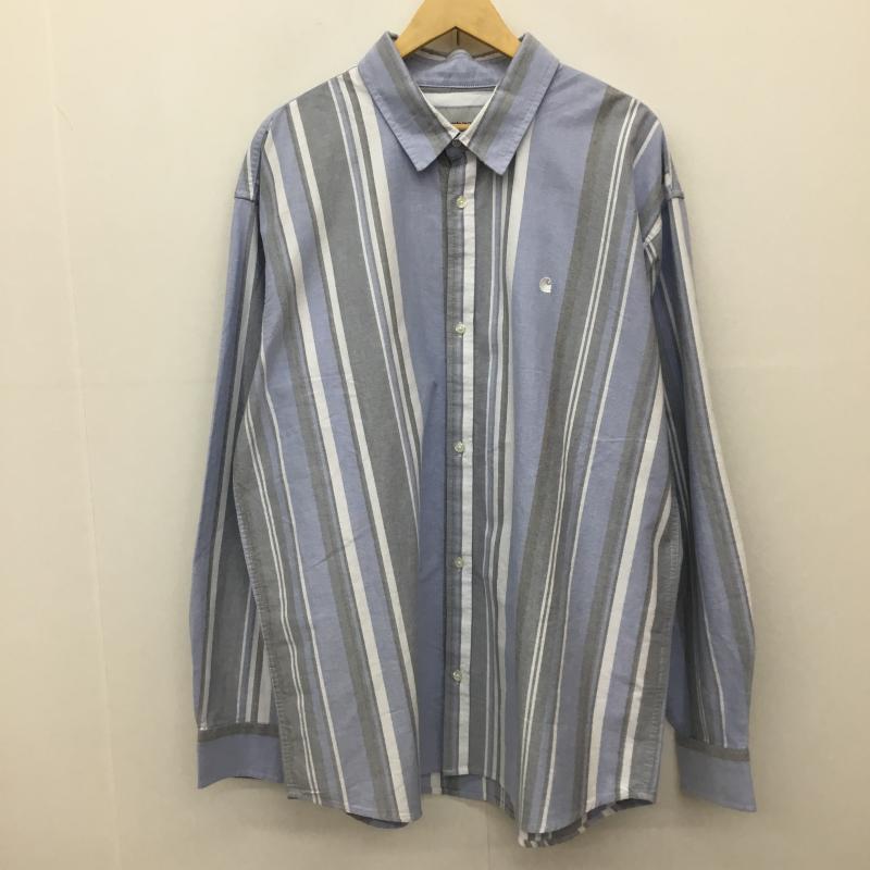カーハートダブリューアイピー Carhartt WIP シャツ、ブラウス 長袖 L/S DWYER SHIRT XL ストライプ 白 / ホワイト / X 水色 / ライトブルー /  メンズ USED 古着 中古 10141055
