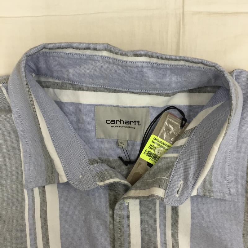 カーハートダブリューアイピー Carhartt WIP シャツ、ブラウス 長袖 L/S DWYER SHIRT XL ストライプ 白 / ホワイト / X 水色 / ライトブルー /  メンズ USED 古着 中古 10141055
