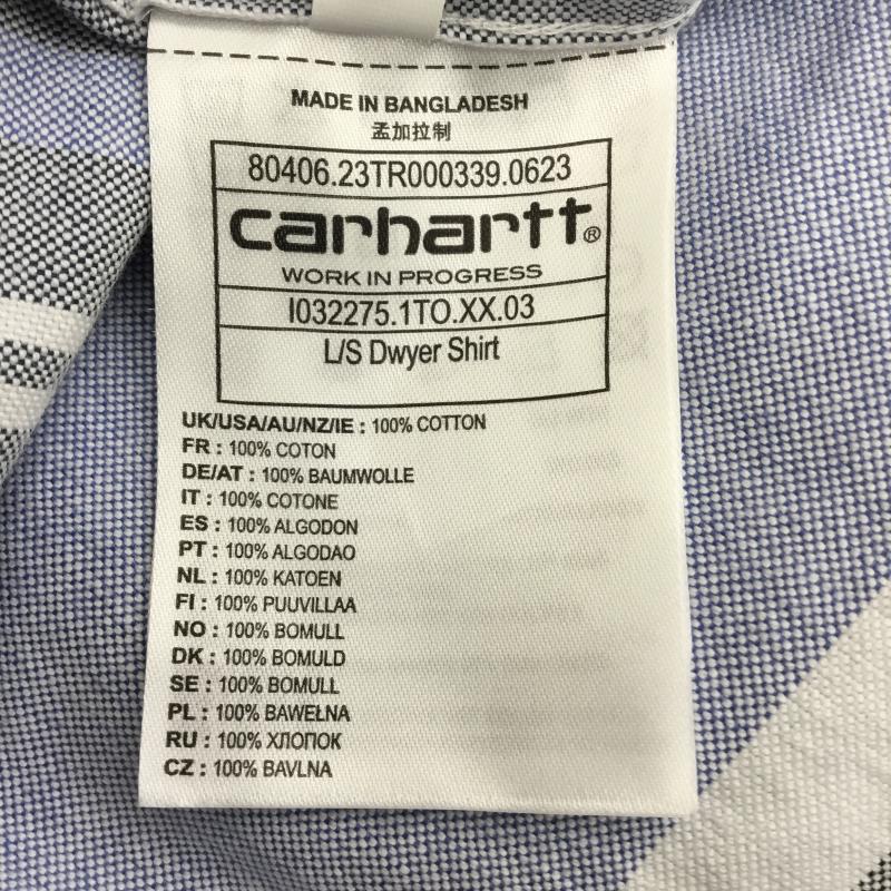 カーハートダブリューアイピー Carhartt WIP シャツ、ブラウス 長袖 L/S DWYER SHIRT XL ストライプ 白 / ホワイト / X 水色 / ライトブルー /  メンズ USED 古着 中古 10141055