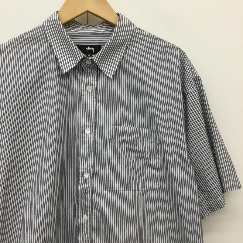 ステューシー STUSSY シャツ、ブラウス 半袖 boxy ss shirt 8 ball stripe M ストライプ 白 / ホワイト / X 紺 / ネイビー /  メンズ USED 古着 中古 10141210