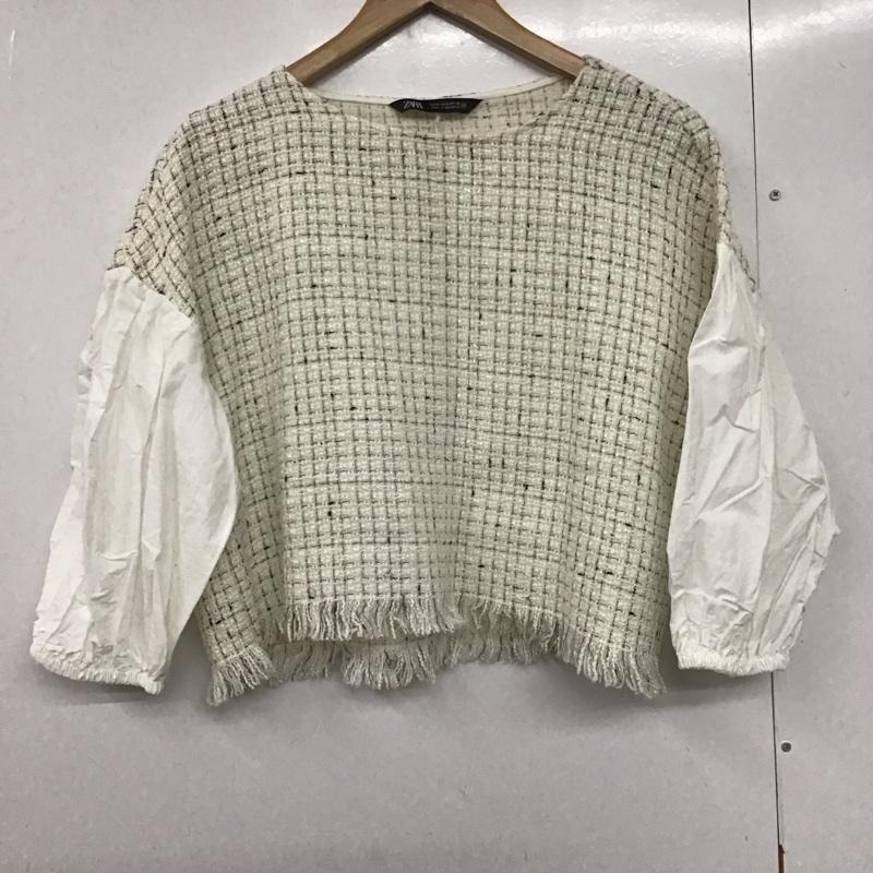ザラ ZARA カットソー 七分袖 S チェック 白 / ホワイト /  レディース USED 古着 中古 10141231