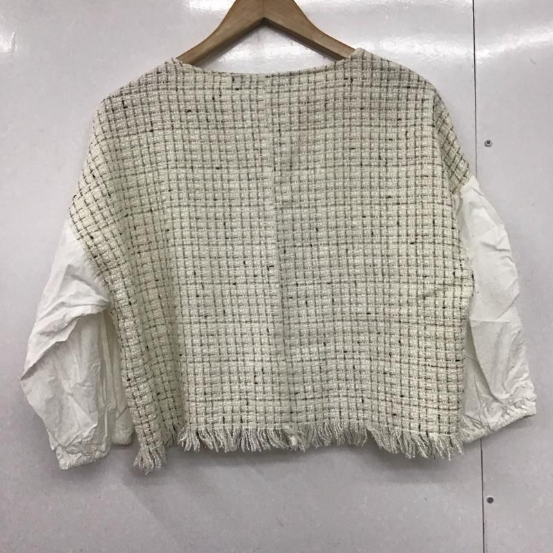 ザラ ZARA カットソー 七分袖 S チェック 白 / ホワイト /  レディース USED 古着 中古 10141231