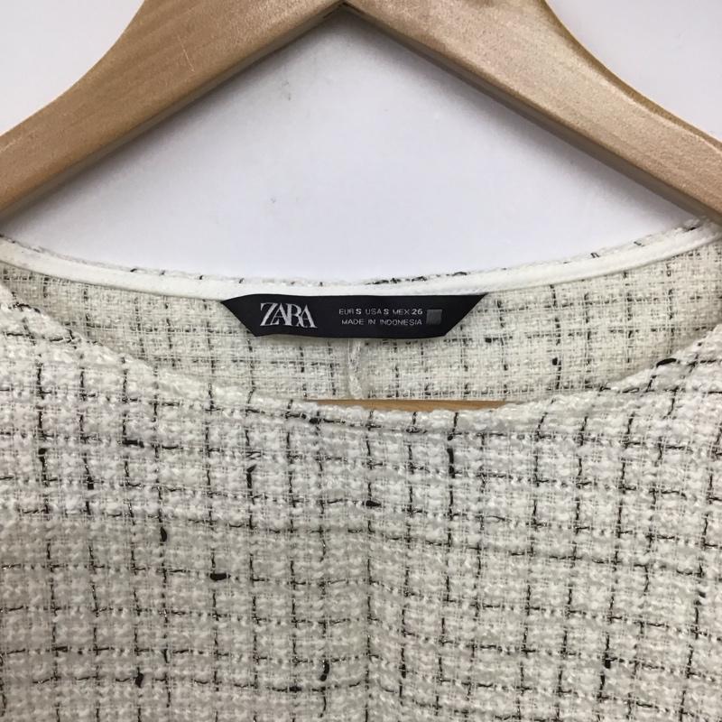 ザラ ZARA カットソー 七分袖 S チェック 白 / ホワイト /  レディース USED 古着 中古 10141231