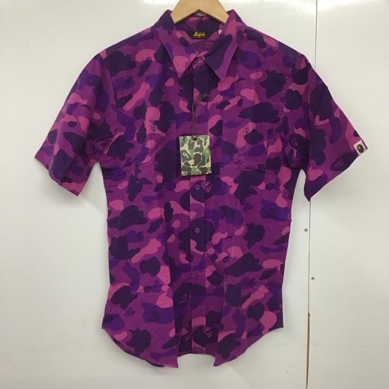 エイプ APE シャツ、ブラウス 半袖 半袖シャツ 無地シャツ ポケットシャツ L プリント 紫 / パープル /  メンズ USED 古着 中古 10141377