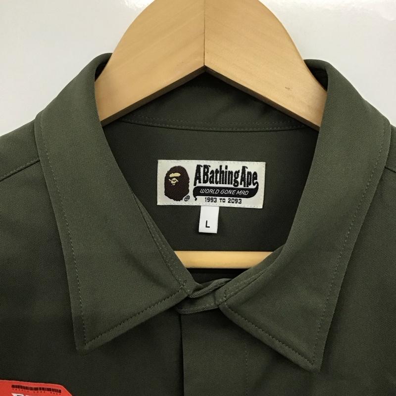 アベイシングエイプ A BATHING APE シャツ、ブラウス 長袖 長袖シャツジャケット ミリタリーシャツ フロントボタン L プリント カーキ / カーキ /  メンズ USED 古着 中古 10141378