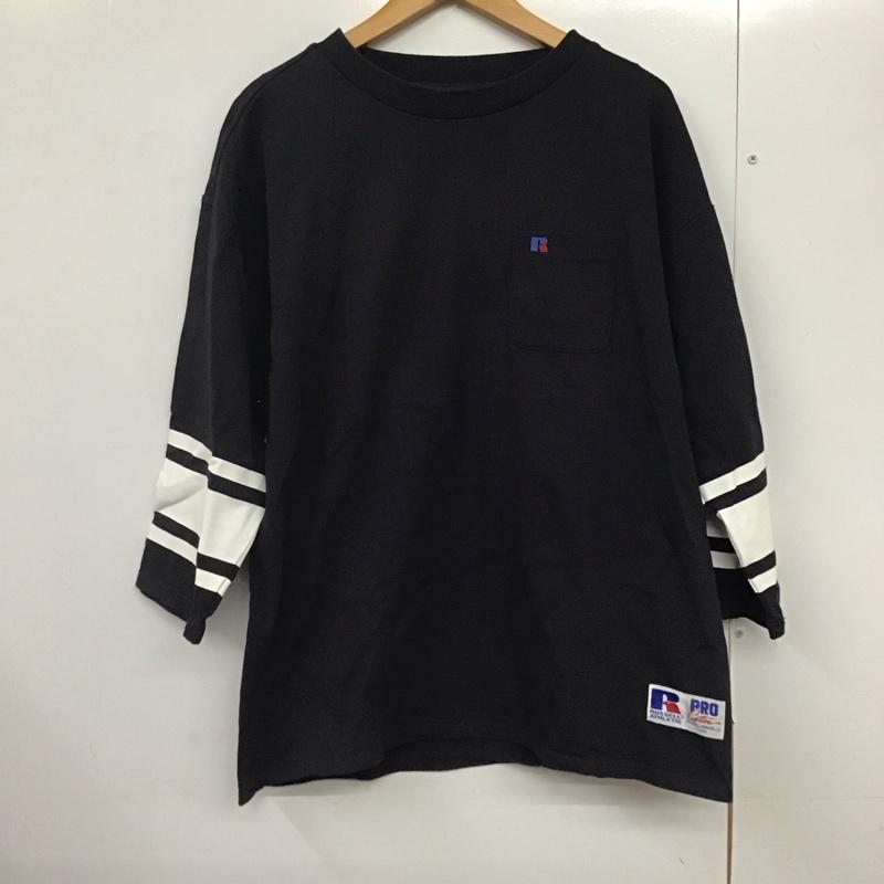 ラッセルアスレティック Russell Athletic カットソー 七分袖 長袖カットソー プリントカットソー 刺繍 L ロゴ、文字 紺 / ネイビー /  メンズ USED 古着 中古 10141671