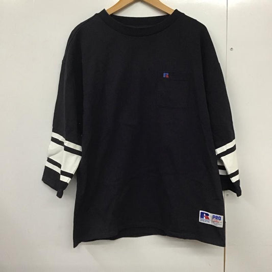 ラッセルアスレティック Russell Athletic カットソー 七分袖 長袖カットソー プリントカットソー 刺繍 L ロゴ、文字 紺 / ネイビー /  メンズ USED 古着 中古 10141671