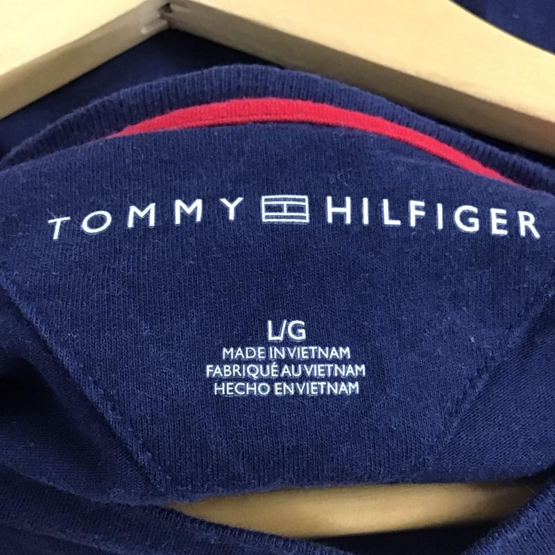 トミーヒルフィガー TOMMY HILFIGER Tシャツ 半袖 半袖カットソー プリントTシャツ クルーネックカットソー L ロゴ、文字 紺 / ネイビー /  メンズ USED 古着 中古 10141679