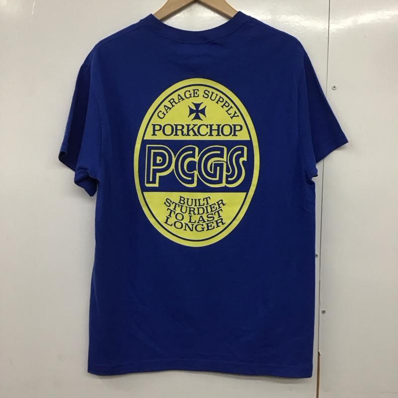 ポークチョップガレージサプライ PORKCHOP GARAGE SUPPLY Tシャツ 半袖 半袖カットソー プリントTシャツ クルーネックカットソー M ロゴ、文字 青 / ブルー /  メンズ USED 古着 中古 10141720