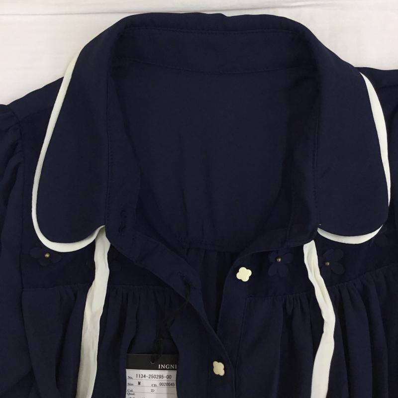 イング INGNI シャツ、ブラウス 長袖 M 花柄 紺 / ネイビー / X 白 / ホワイト /  レディース USED 古着 中古 10141844