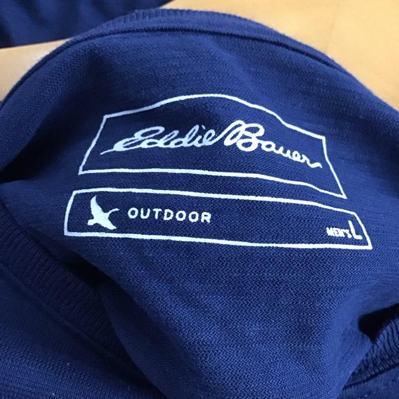 エディーバウアー Eddie Bauer Tシャツ 半袖 半袖Tシャツ プリントTシャツ クルーネックカットソー L ロゴ、文字 紺 / ネイビー /  メンズ USED 古着 中古 10141872