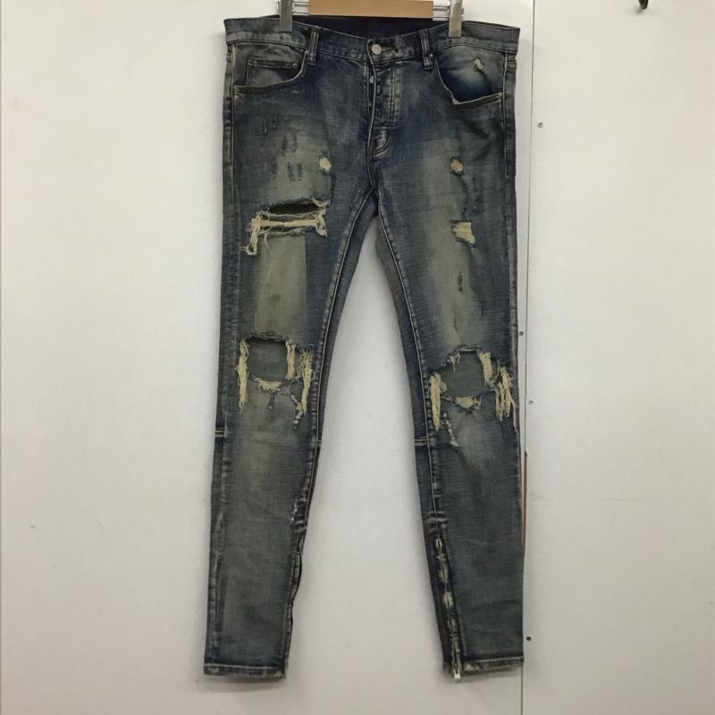 ミニマル mnml パンツ デニム、ジーンズ デニムパンツ スリムパンツ カジュアルパンツ ストレッチパンツ 34インチ ダメージ加工 インディゴ / インディゴ /  メンズ USED 古着 中古 10141920