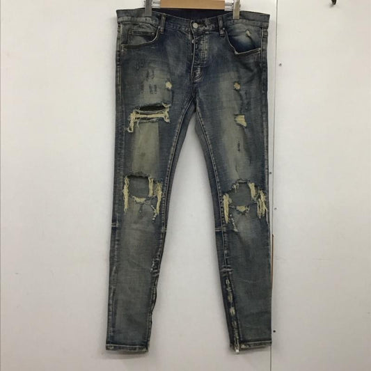 ミニマル mnml パンツ デニム、ジーンズ デニムパンツ スリムパンツ カジュアルパンツ ストレッチパンツ 34インチ ダメージ加工 インディゴ / インディゴ /  メンズ USED 古着 中古 10141920