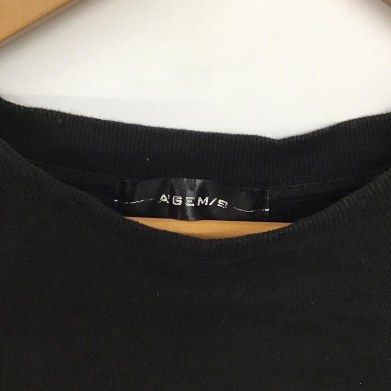エージェムナイン A GEM/9 Tシャツ 半袖 半袖カットソー プリントTシャツ クルーネックカットソー FREE プリント 黒 / ブラック /  メンズ USED 古着 中古 10141935