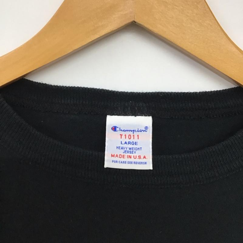 チャンピオン Champion Tシャツ 半袖 半袖カットソー プリントTシャツ クルーネックカットソー L 無地 黒 / ブラック /  メンズ USED 古着 中古 10141951
