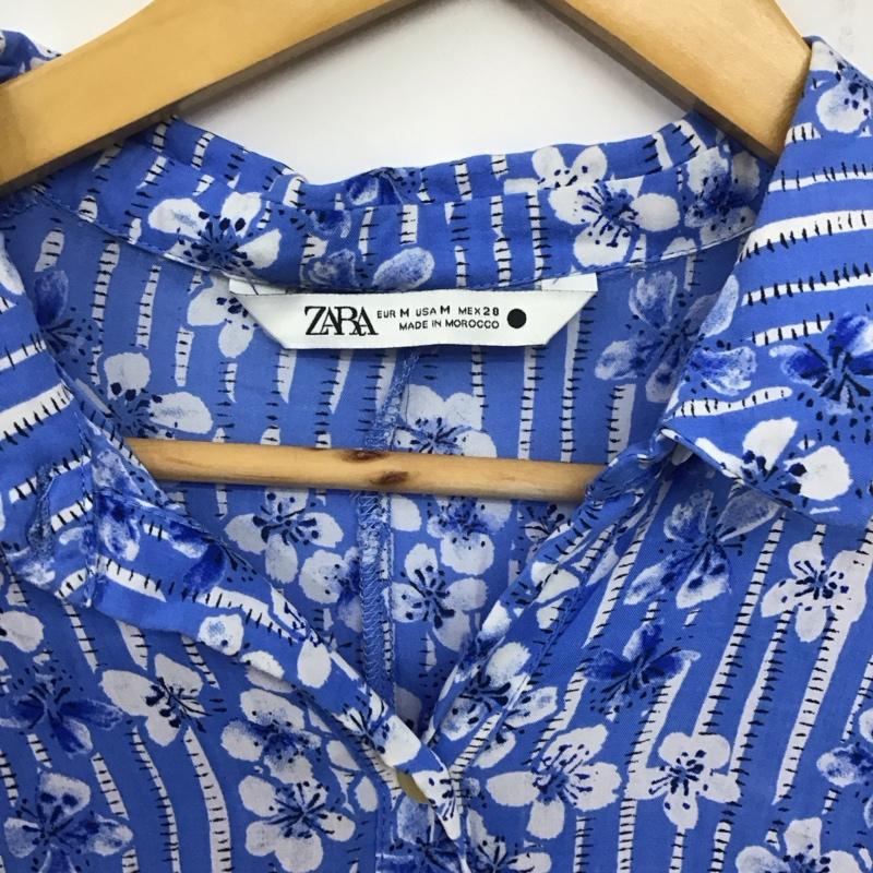 ザラ ZARA ワンピース ロングスカート 半袖ロングワンピース フレアスカート ウエスト切り替え M プリント 水色 / ライトブルー /  レディース USED 古着 中古 10142061