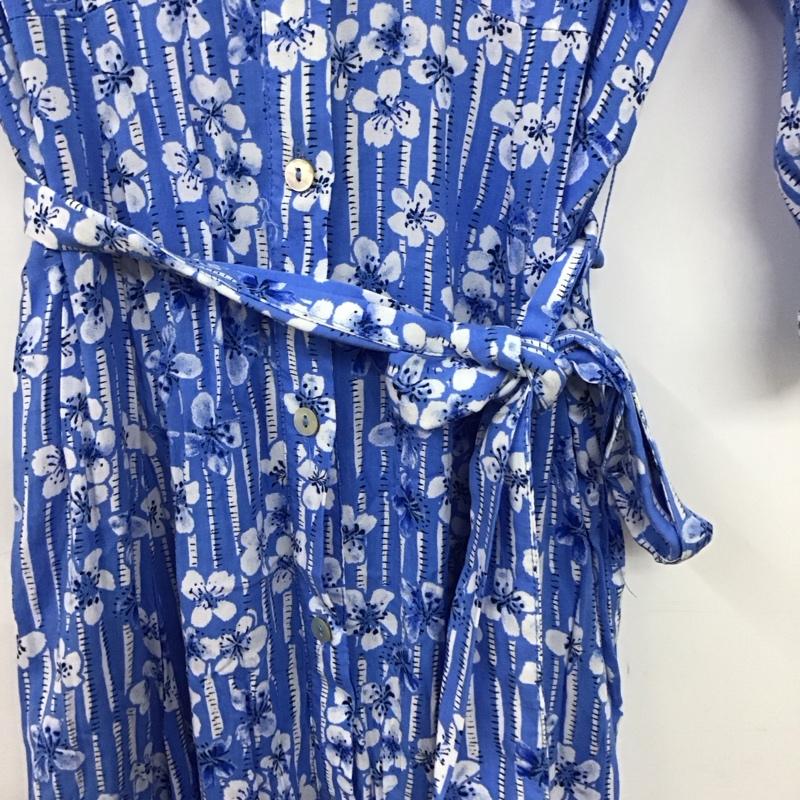 ザラ ZARA ワンピース ロングスカート 半袖ロングワンピース フレアスカート ウエスト切り替え M プリント 水色 / ライトブルー /  レディース USED 古着 中古 10142061