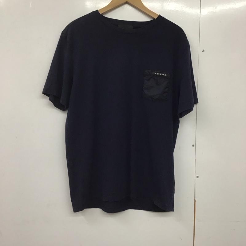 プラダ PRADA Tシャツ 半袖 sjn250 r192 710 ラバーTシャツ プリントTシャツ XL ロゴ、文字 紺 / ネイビー /  メンズ USED 古着 中古 10142097