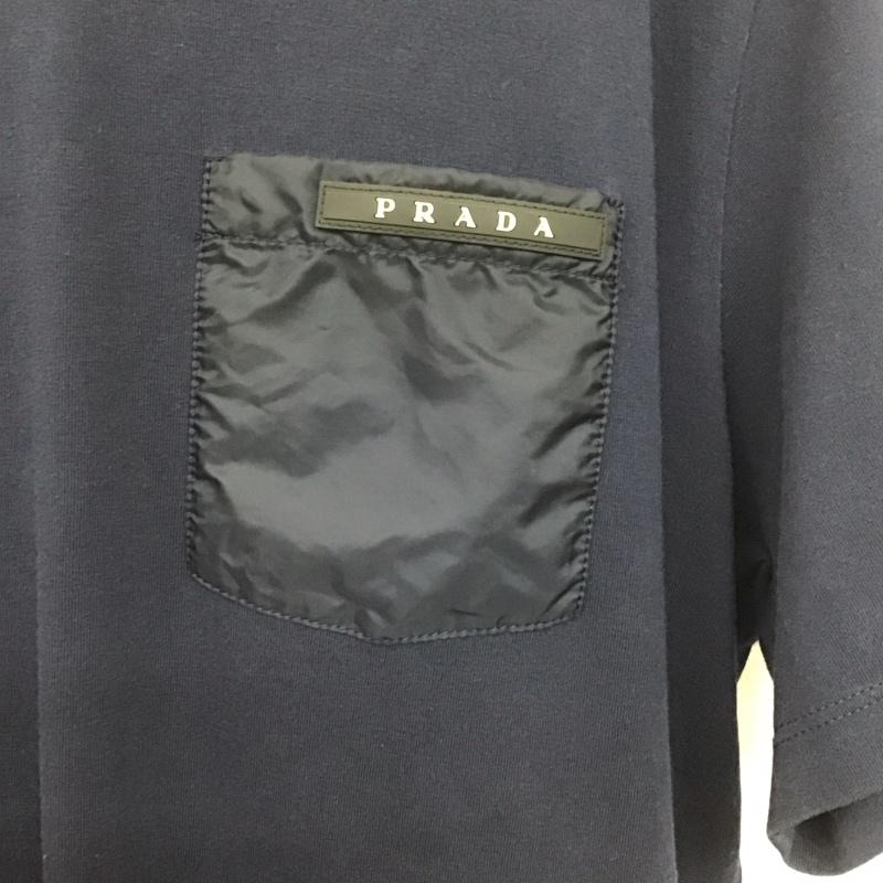 プラダ PRADA Tシャツ 半袖 sjn250 r192 710 ラバーTシャツ プリントTシャツ XL ロゴ、文字 紺 / ネイビー /  メンズ USED 古着 中古 10142097