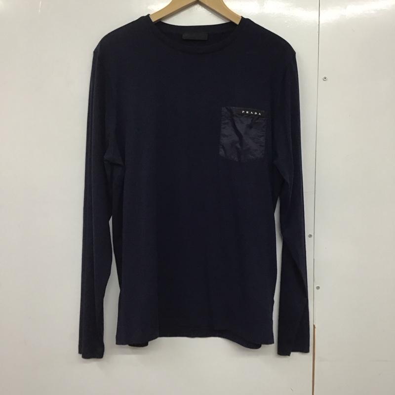 プラダ PRADA カットソー 長袖 sjn262 r192 710 ナイロンポケットラバーロゴ ロングTシャツ L ロゴ、文字 紺 / ネイビー /  メンズ USED 古着 中古 10142099