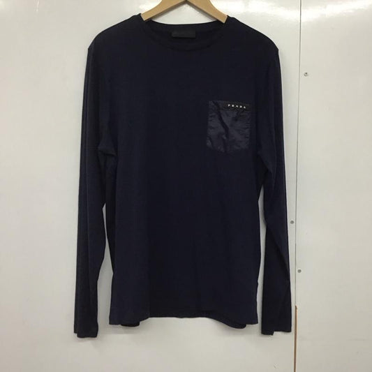 プラダ PRADA カットソー 長袖 sjn262 r192 710 ナイロンポケットラバーロゴ ロングTシャツ L ロゴ、文字 紺 / ネイビー /  メンズ USED 古着 中古 10142099
