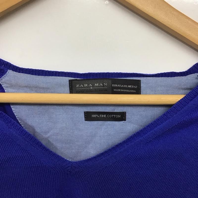 ザラメン ZARA MAN ニット、セーター 長袖 長袖ニットカットソー Vネック セーター 42 無地 青 / ブルー /  メンズ USED 古着 中古 10143174
