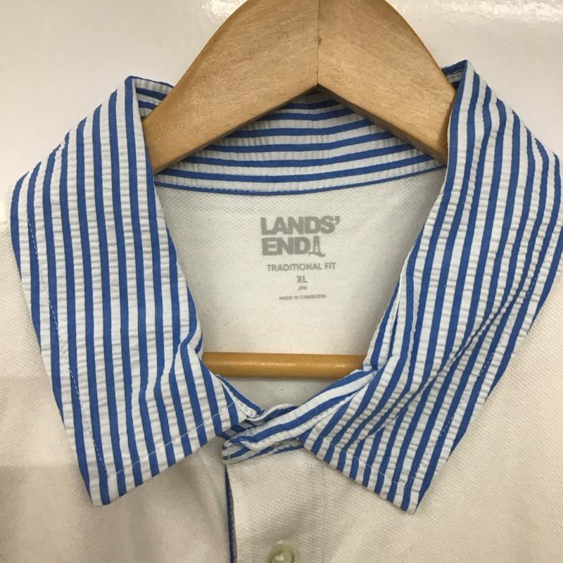 ランズエンド LANDS END ポロシャツ 半袖 半袖ポロシャツ カラーシャツ 半袖カットソー XL 無地 白 / ホワイト /  メンズ USED 古着 中古 10143252