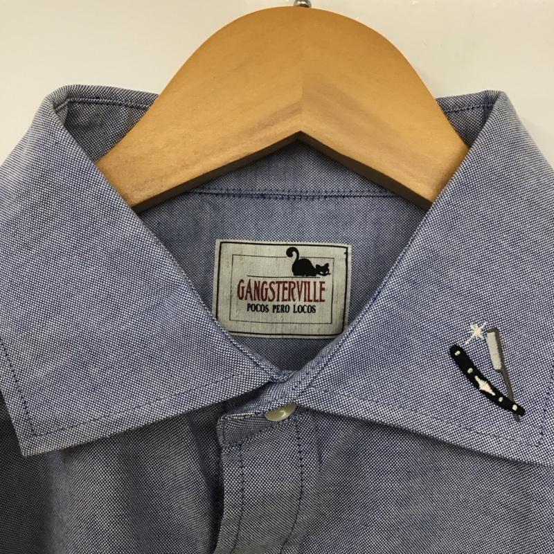 ギャングスタービル GANGSTERVILLE シャツ、ブラウス 長袖 長袖シャツ 刺繍シャツ カラーシャツ M ロゴ、文字 水色 / ライトブルー /  メンズ USED 古着 中古 10143450