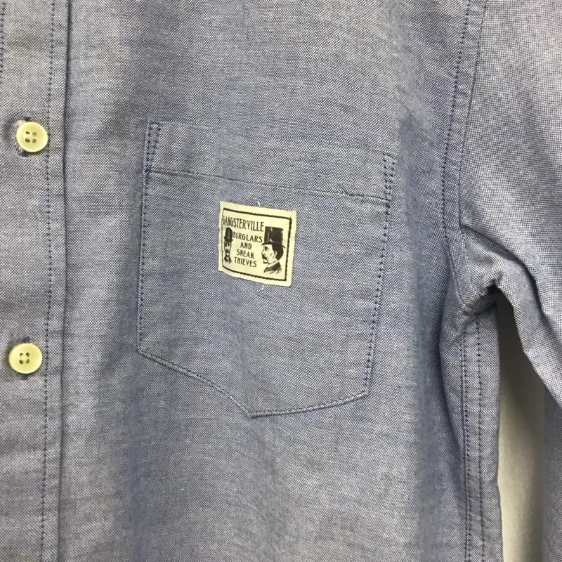 ギャングスタービル GANGSTERVILLE シャツ、ブラウス 長袖 長袖シャツ 刺繍シャツ カラーシャツ M ロゴ、文字 水色 / ライトブルー /  メンズ USED 古着 中古 10143450