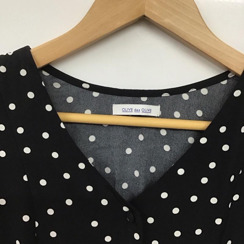オリーブデオリーブ OLIVE des OLIVE ワンピース ロングスカート 半袖ロングワンピース フレアスカート ウエスト切り替え パフスリーブ FREE 総柄 黒 / ブラック /  レディース USED 古着 中古 10143719