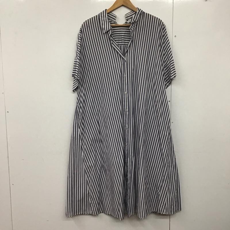 ニコアンド niko and... ワンピース ロングスカート 半袖ロングワンピース フレアスカート シャツワンピース 3 ストライプ 白 / ホワイト / X 紺 / ネイビー /  レディース USED 古着 中古 10143732