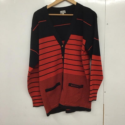 ヴァレンティノ VALENTINO カーディガン 長袖 27-0747 Vネック ロゴ 38 ボーダー柄 黒 / ブラック / X 赤 / レッド /  レディース USED 古着 中古 10143830